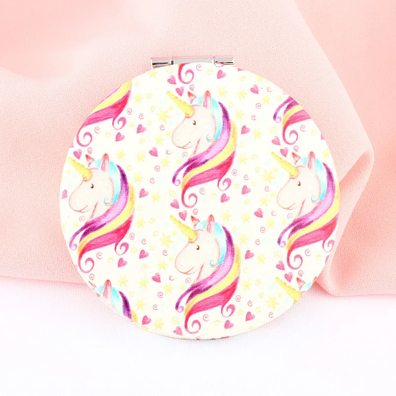 PU Folding Small Mirror Portable Makeup Pocket Mirror Round Mirror - Цвет: 17