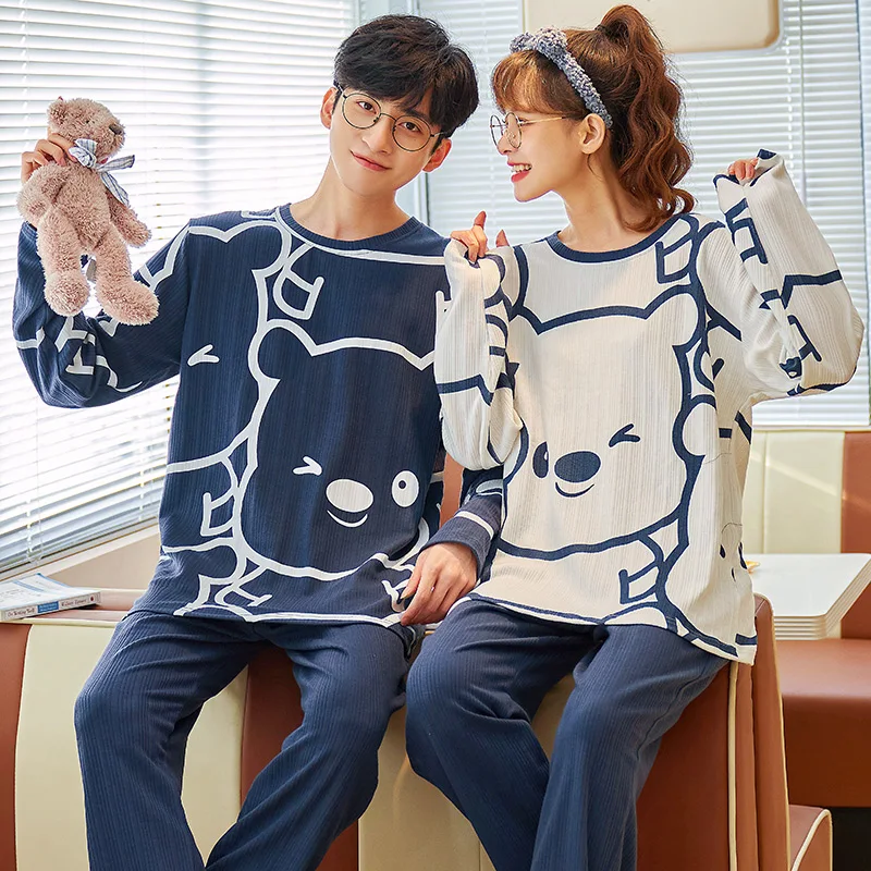 Новые осенне-зимние хлопковые Пижамные комплекты для пар с длинным рукавом в