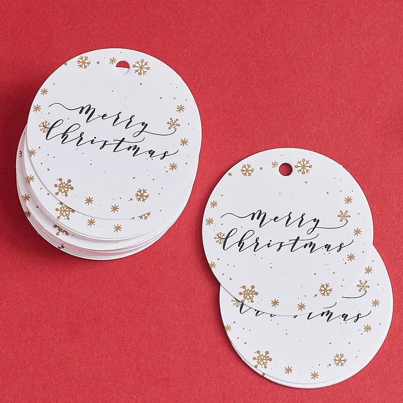 100x рождественские печатные круглые крафт-бумаги вешалки рождественский подарок
