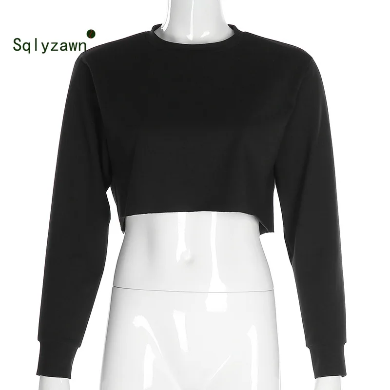 

Women Loose Streetwear Sweatshirt Knitted Long Sleeve Short Hoodies Fashion Solid Color Cropped Basic Pullover Harajuku Sudadera