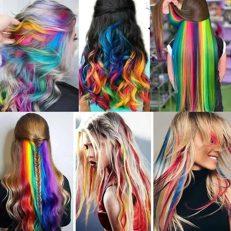 

Beyond 20 Inch Strands Of On Hairpins Rainbow Highlighted Synthetic Hair Long Straight Hair Extensions Hairpin Clip For Girls