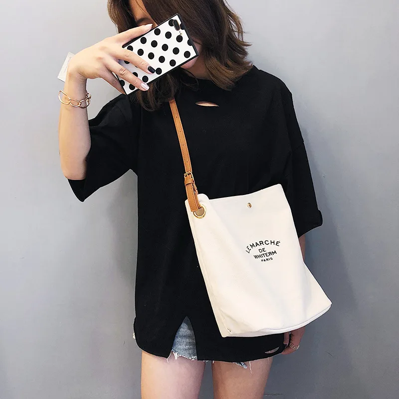 

Fashion Simple Canvas Shoulder Bag for Women Casual PU Leather Strap Female Cloth Travel Crossbody Bag Totes Lady Purses Handbag