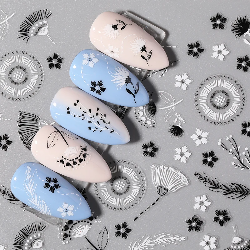 

1 шт. 3D наклейка для ногтей черно-белые цветочные узоры наклейка для ногтей Летняя переводная наклейка сделай сам украшение для дизайна ногт...