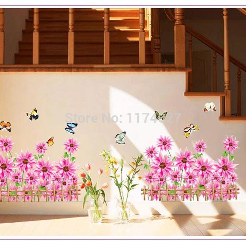 

Wall Sticker Hallway Stairs Corridor Skirting Line Flower Decals Home Decoration Accessories for Living Room High Quality