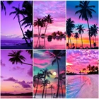 5D алмазная живопись сделай сам, фиолетовый морской пейзаж, полная вышивка квадратнымикруглыми стразами, вышивка крестиком на закате, пляже, украшение для дома