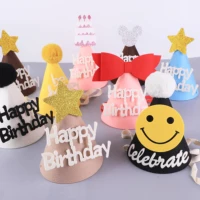 new ins kids party hat black pink blue yellow happy birthday crown korean style non woven headwear star caps