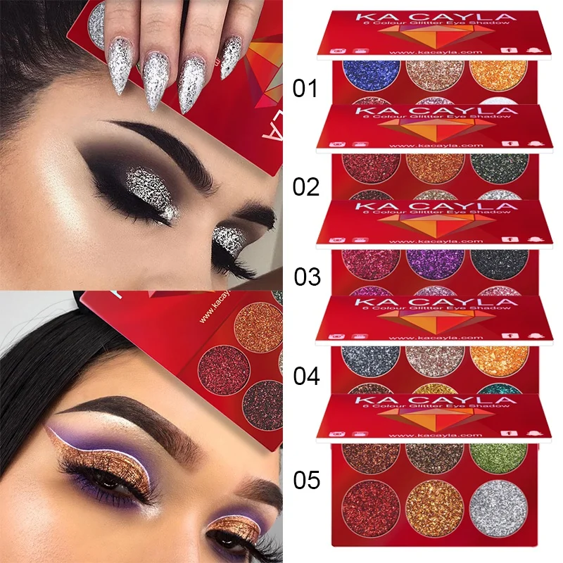 6 цветов Новые мерцающие тени для век Палетка макияжа Тени порошок пигментный