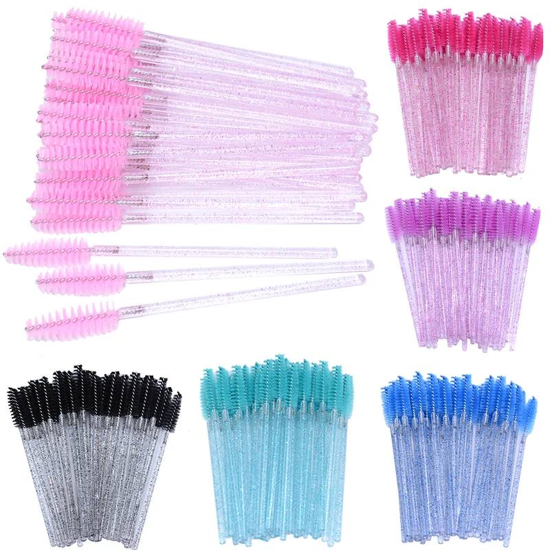 50pcs Newest Crystal 3D Eyelash Mascara Wands Clear Lash Spoolies Wholesale Eye Lashes Brushes Micro Applicators