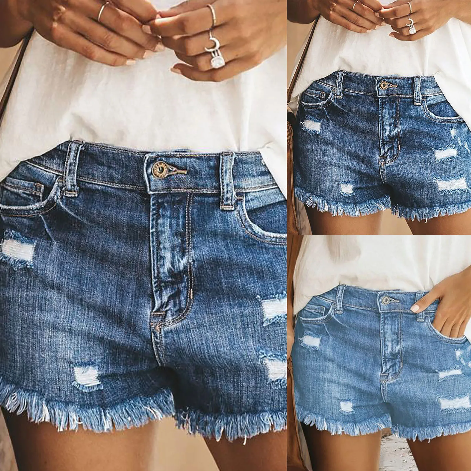 

Women's Fashion Pocket Jeans Shorts High Waist Short Lady Denim Shorts Female Hole Tassel Bottom Casual Shorts Джинсовые Шорты