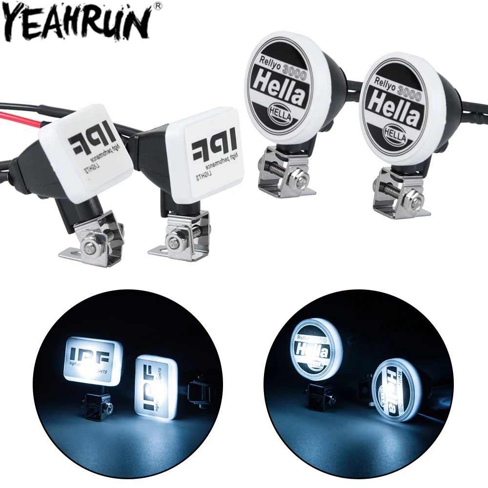 

YEAHRUN LED Lights Headlights Spotlight with Bracket Hella/IPF Round/Square Roof Light for 1/10 Traxxas TRX4 TRX6 Axial SCX10