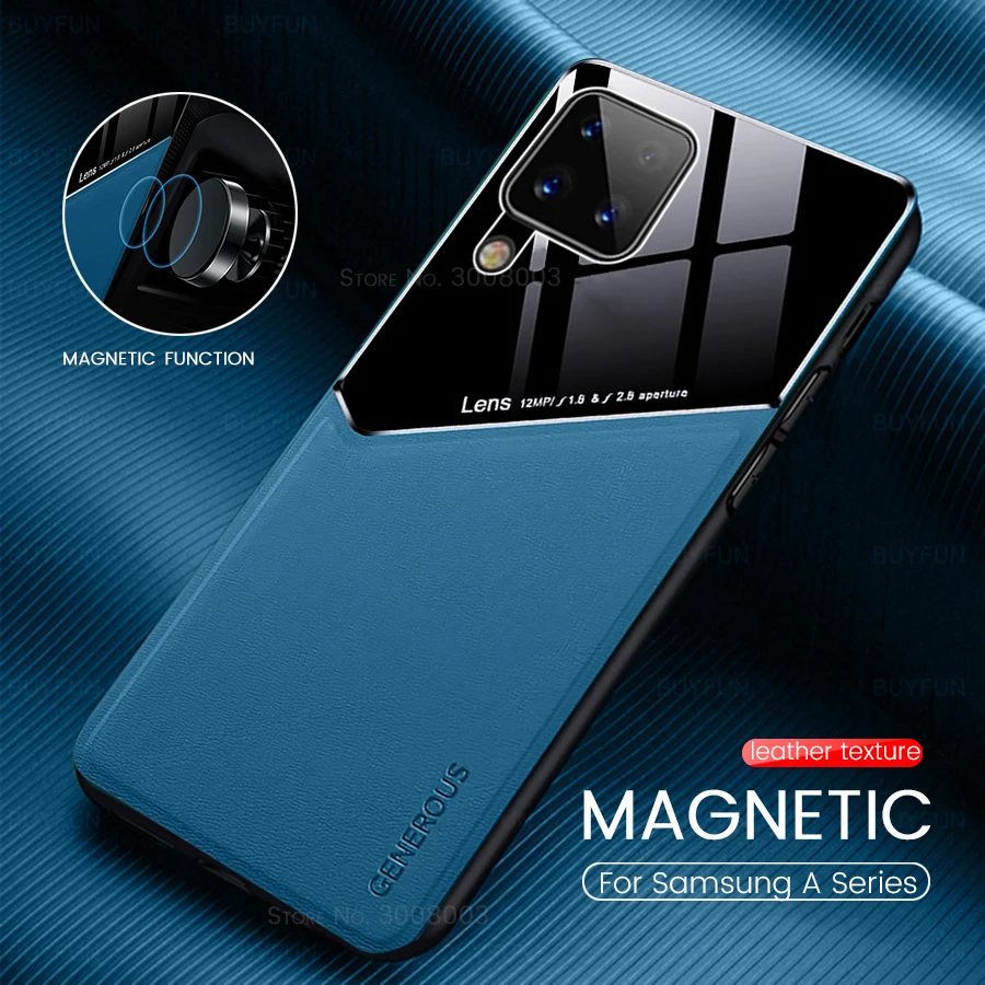 hard pc leather car magnetic suction back covers for samsung galaxy a02 a02s a12 a22 a22s a32 a42 a52 a52s a72 2021 protect case