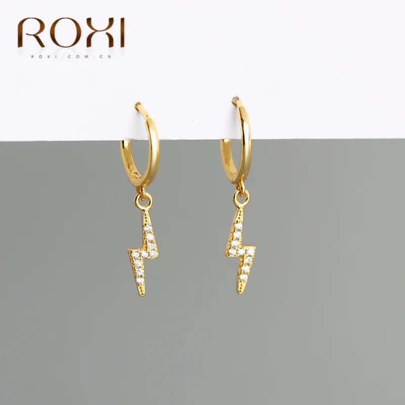 ROXI корейские персональные Стразы Подвеска с молнией маленькие серьги-гвоздики