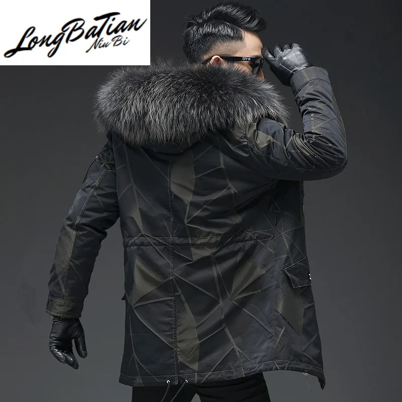 Мужская теплая зимняя парка с воротником из меха енота и кролика|Мужские кожаные