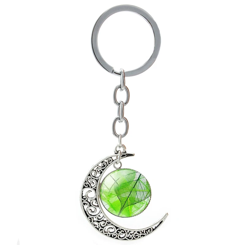 Подвеска с изображением цветных деревьев и Луны Брелки текстурой листьев Модные