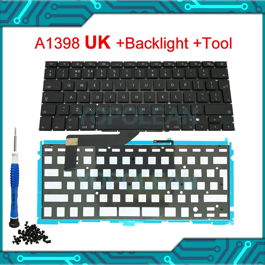 Новая английская клавиатура A1398 для Macbook Pro Retina 15 дюймов винты с подсветкой