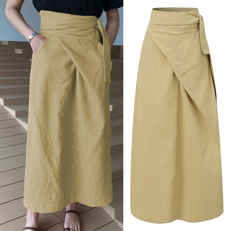 Юбка Женская Длинная с высокой талией винтажная бандажная Повседневная