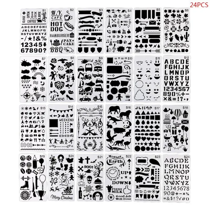 

24pcs/set Journal Border Drawing Template Ruler Stencil Painting Board DIY Album
