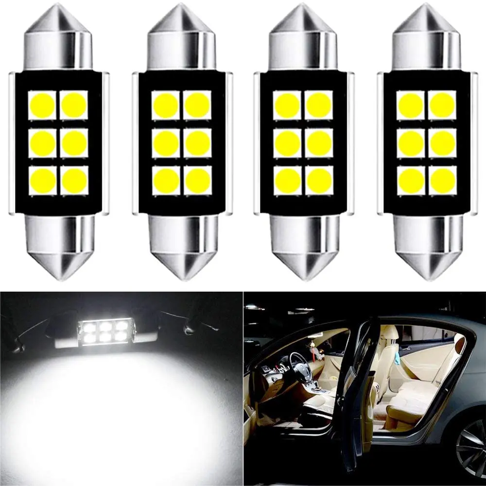 

4Pcs 36MM White 10V-24V CAN-Bus Error Free 6418 6411 6461 DE3425 C5W LED Bulb Festoon 3030 6SMD Car Interior Dome Map Door Light