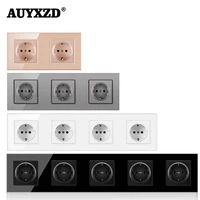auyxzd power socket german style plug has been grounded crystal tempered glass panel 16a eu standard wall power socket 110 250v