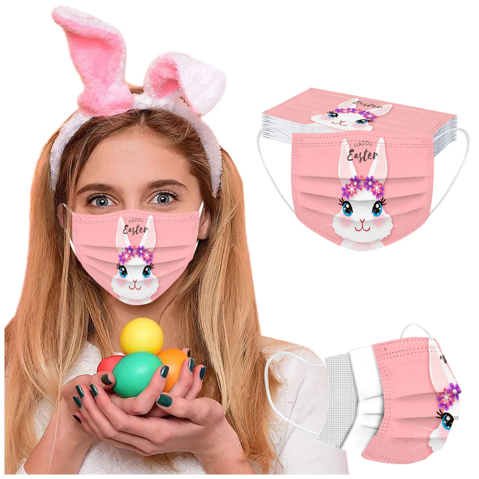 20pc Adult's Easter Day Mask Disposable Face Industrial 3-Layer Masks Egg Rabbit Print Protective Mascaras mascarillas | Красота и