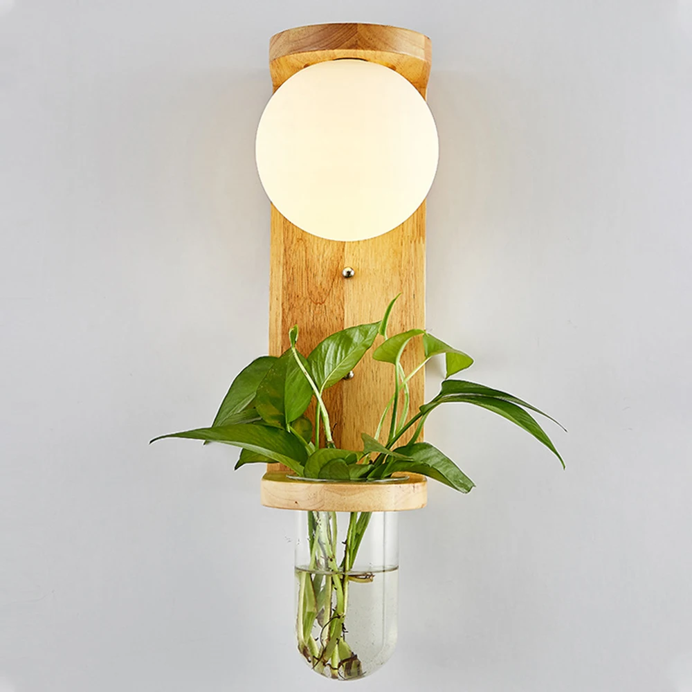 

Green Plant Wall Lamp Bedside Lamp Creative Balcony Living Room Bedroom Aisle Solid Wood Art Led Window Light Tricolor Light