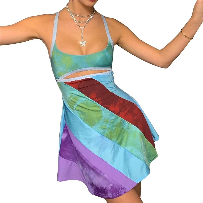 

Women Sexy Halter Y2K Sleeveless Backless Bodycon Mini Dress A-line Dress Sundress Vintage Party Dress Streetwear