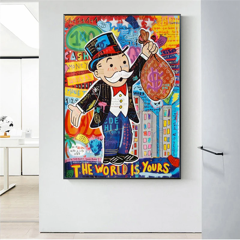 

Alec Monopoly Graffiti Art Money Paintings on The Wall Art Canvas Posters and Prints The World is Yours Modern Home Pictures