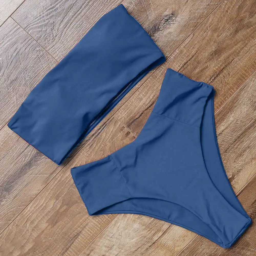 

Bandeau Top Swimsuit Push Up Bikini Set 2021 Sexy High Waisted Solid Bathing Suit Summer Swimwear Women Beachwear Color Biquini