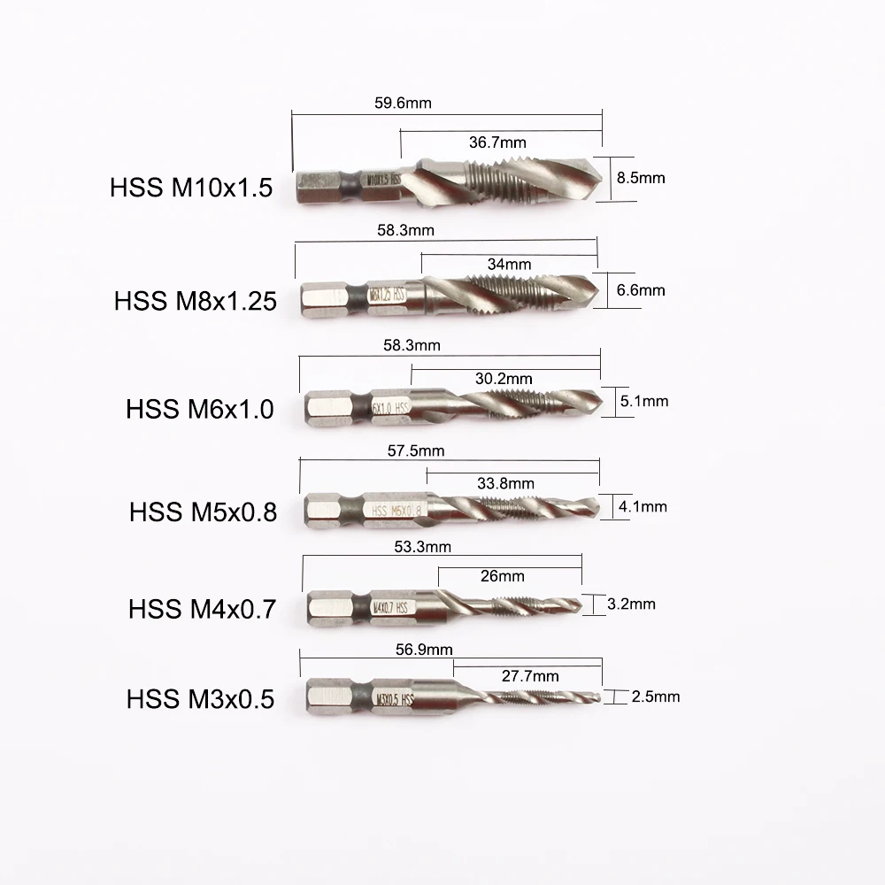 6 шт. сверла с шестигранным хвостовиком ручного крана винт из быстрорежущей стали