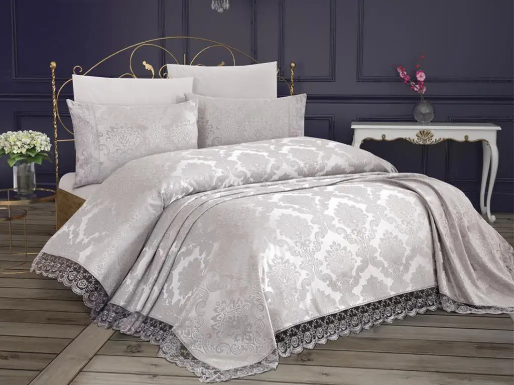 

French lace Kure Single Bed Cover Gray