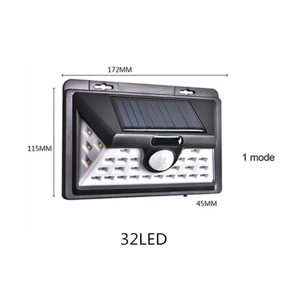32led 1 mode Солнечная лампа светодиодный настенный солнечный светильник Открытый охранный светильник ing Ночной светильник с датчиком движения детектор для сада задняя дверь шаг - Испускаемый цвет: 32led 1 mode