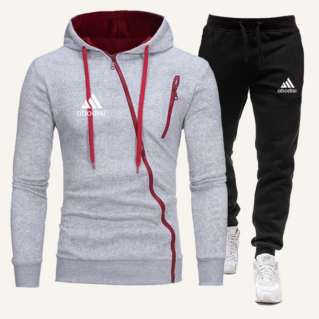 

2021 new two-piece fashion printed diagonal zipper hooded jacket and pants suit men's and women's sweatshirts new jogging pants