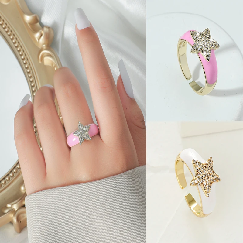 

2021 NEW Trend Fashion Rings Mosaic Diamond Zircon Star Rings For Women Adjustable Rings Wedding Party Statement Jewelry