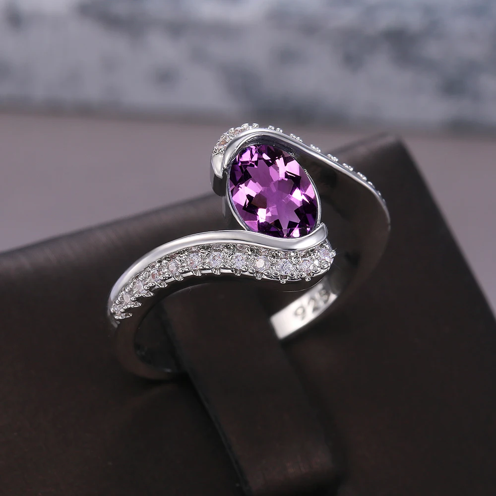 Женское кольцо Huitan элегантное фиолетовое с овальным камнем простой дизайн