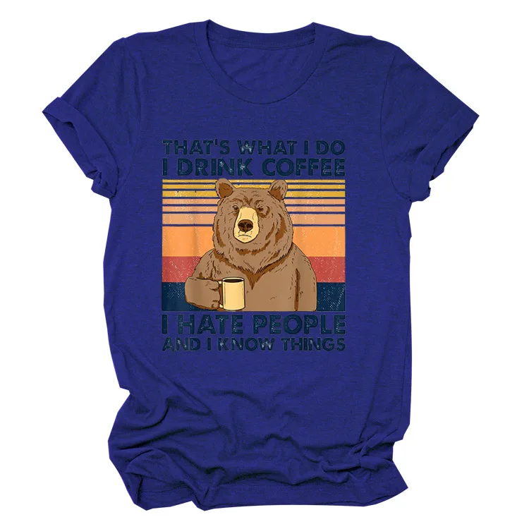 

Women T-shirt Casual Crew Neck Short Sleeve Tops Tees Summer That's What I Do Brown Bear Basic Pullover T-shirt Oversize T-shirt