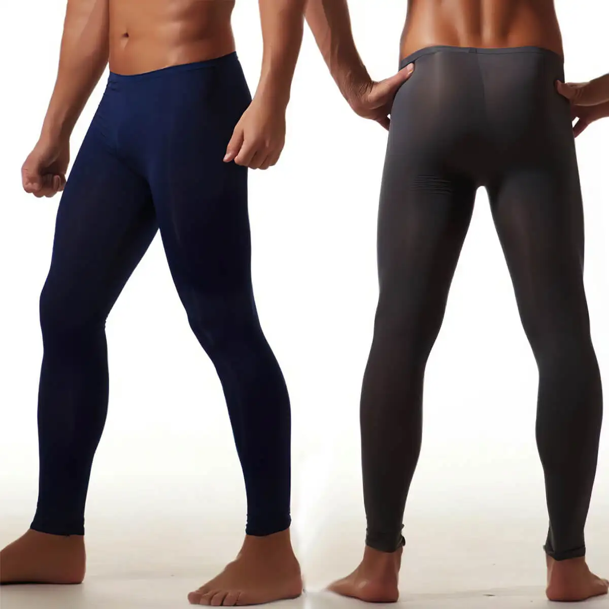 Metelam Mens Ultra-Thin See-through Long Johns Underwear Soft Ice Silk Lounge Wear Pajamas Sleep Thermal Legging Pants