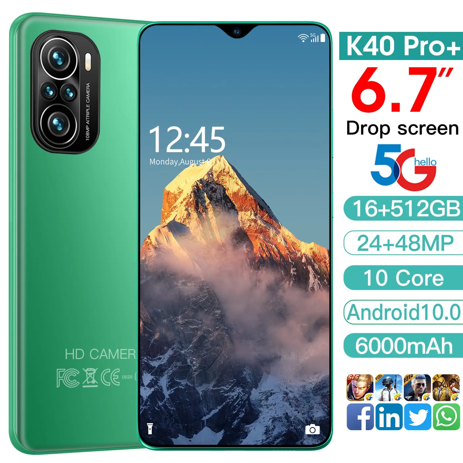 

K40 Pro + Phone Intelligent Sh.sh Polegada 12 + 512gb 16 512 6000mach Face Id Global Chg Lte 5g Celular 24 + 48mp Android 10.0