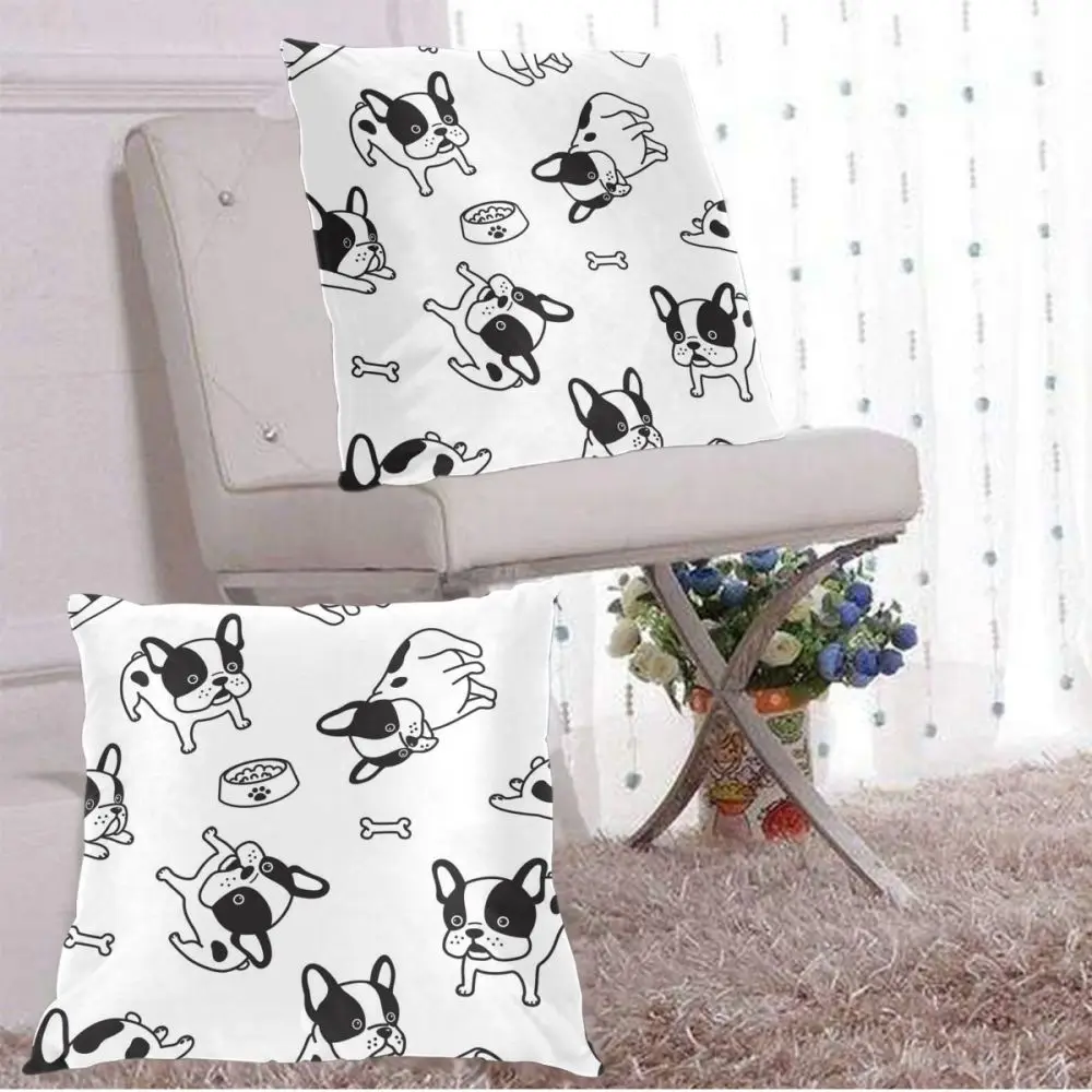 

French Bulldog With Dog Bone Pillow Case Polyester Throw Pillow Case Decorative Pillowcases Cover