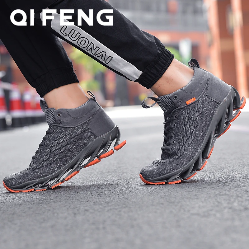 

2022 New Spring Men's Running Shoes Black Mesh High-top Sneakers Mens Footwear Warm Fur Fashion Chinese Red Shoes Blade Sneaker