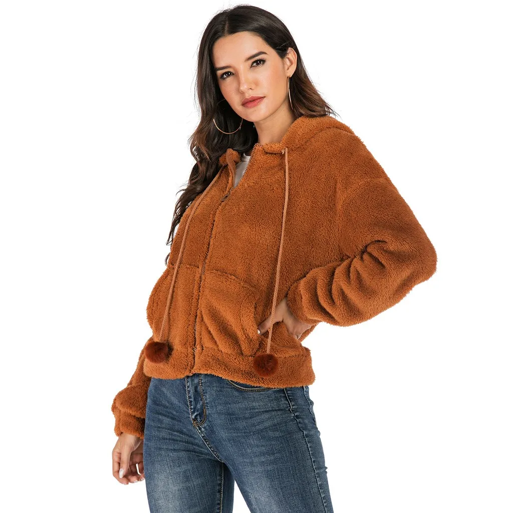 Женское пальто из искусственного меха с капюшоном Осень-зима 2019 теплая мягкая