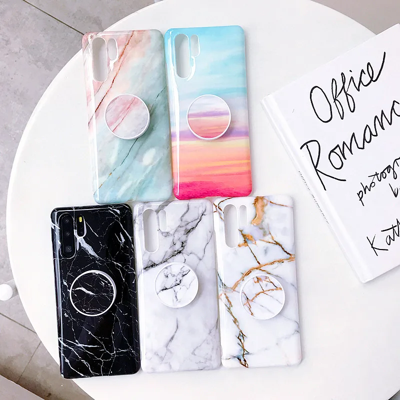 Чехол для Huawei P30 Pro мраморный чехол телефона с подставкой держателем P40 P20 Lite Mate 20 30