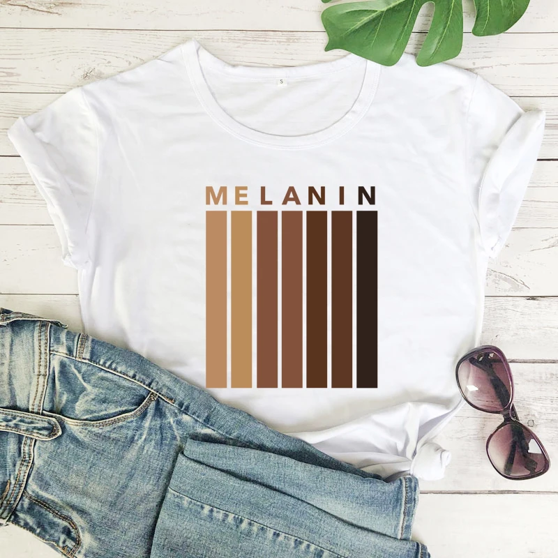 Colored Dripping Melanin T-shirt Cute Black Girl Magic Tshirt Casual Women Short Sleeve Equality Top Tee Shirt