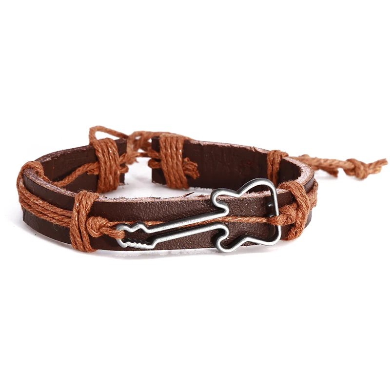 

Fashionable New Guitar Shape Charm Weave PU Leather Men Bracelets For Women Homme Femme Male Jewelry