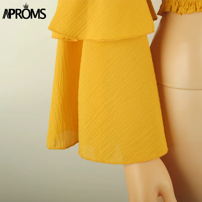 Женская шифоновая блузка Aproms желтая Элегантная с оборками и расклешенными