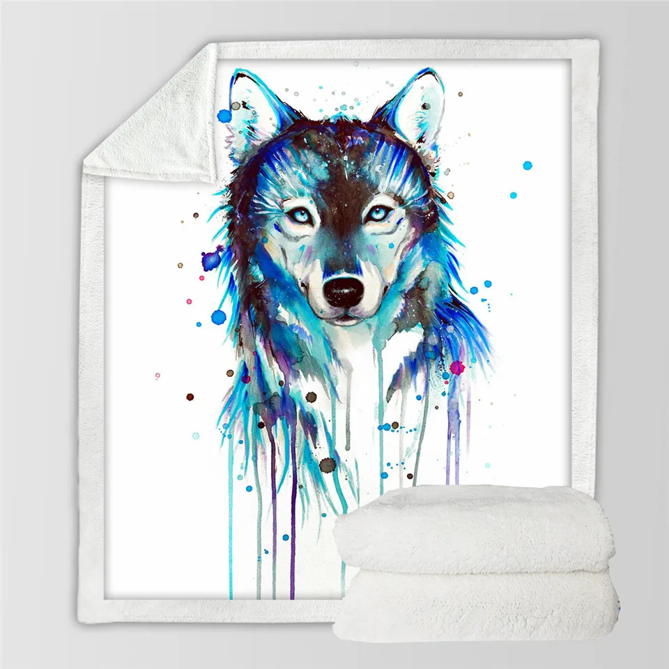 Wolf Pferd by Pixie холодное искусство микрофибра одеяло для кровати племенная лошадь пледы одеяло красочные Животные Постельные принадлежности акварель Бохо тонкое одеяло - Цвет: Wolf