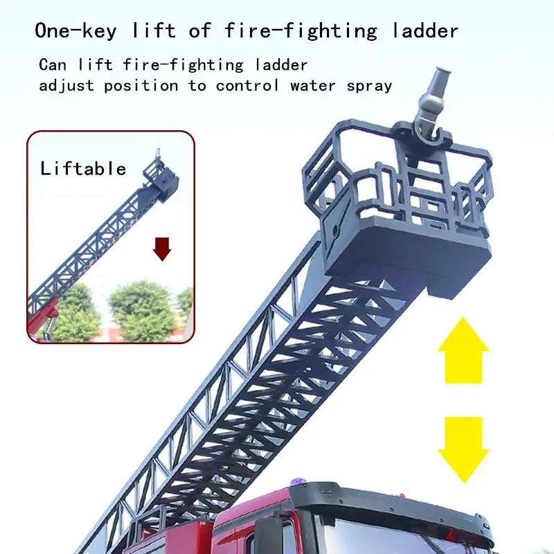 

HUINA 1561 1:14 RC Fire Truck 22 Channels Tractor Engineering Car with Working Water Pump Shoots Squirts Water Ladder Truck