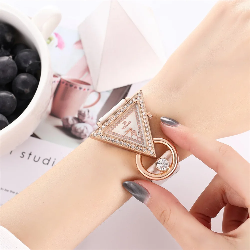 

Women's Watches High Quality Creativity Clock Triangle Stainless Rhinestone Mosaic Waterproof Quartz Movement Ladies Gift Watch