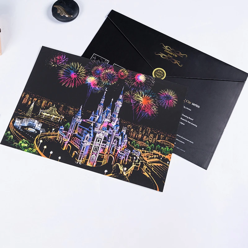 Новые Красочные городские взрослые декомпрессия Царапины Картина игрушка ночь