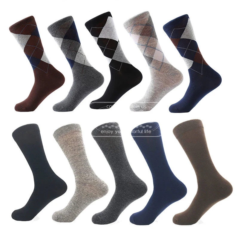 10 pairs of socks MYORED Прямая чесаные хлопковые носки мужские деловые носки для команды Классические однотонные клетчатые носки Calcetines de hombre - Цвет: 10 pairs of socks