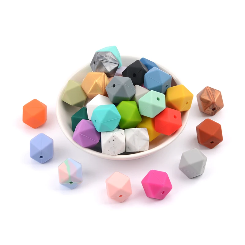 LOFCA-15 cuentas de silicona hexagonales de 17mm para manualidades, colgante para collar de dentici&oacute;n, cuentas de dentici&oacute;n de grado alimenticio-5